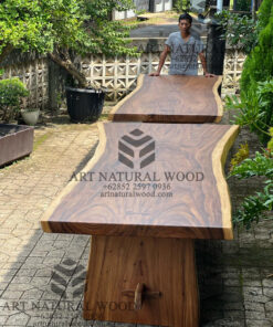 meja makan kayu besar alami minimalis