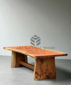 meja makan kayu besar alami minimalis