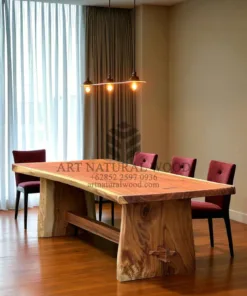 meja makan kayu besar alami minimalis