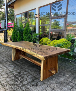 meja makan kayu besar alami minimalis