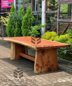 meja makan kayu besar alami minimalis