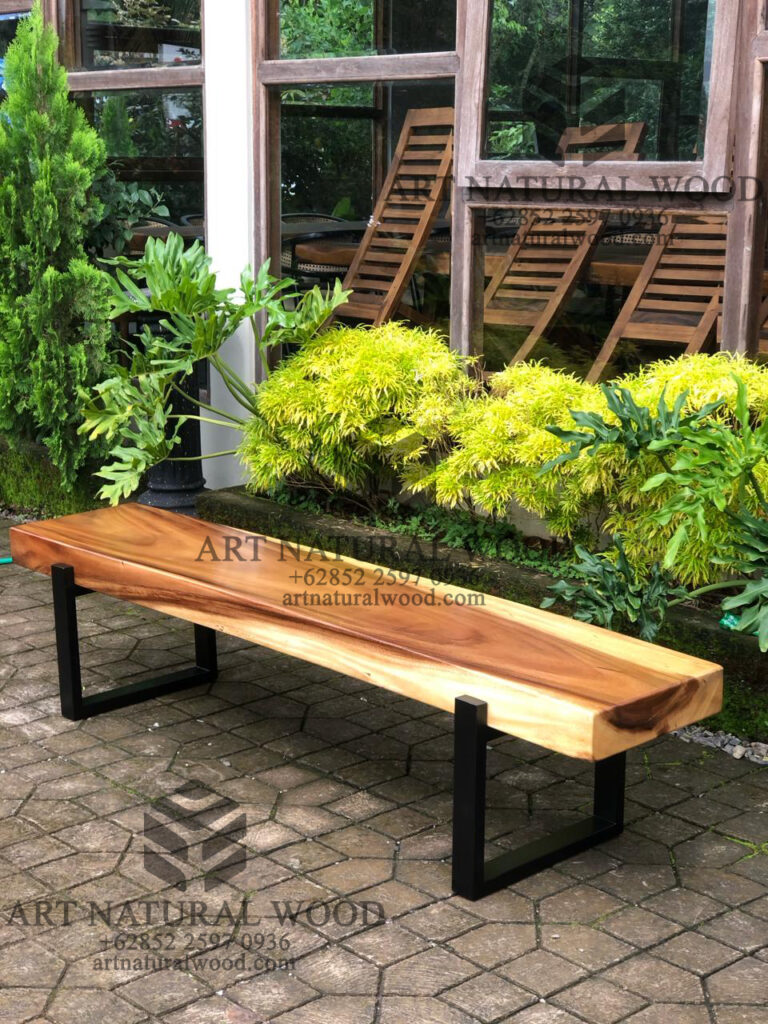 Bangku Taman Kaki Besi Minimalis Kayu - Art Natural Wood