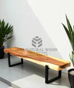 bangku taman kaki besi minimalis kayu trembesi solid