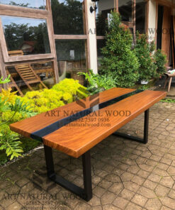 meja kayu solid minimalis river kaca
