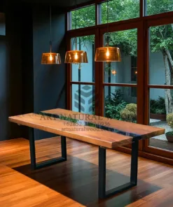 meja kayu solid minimalis river kaca