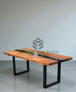 meja kayu solid minimalis river kaca