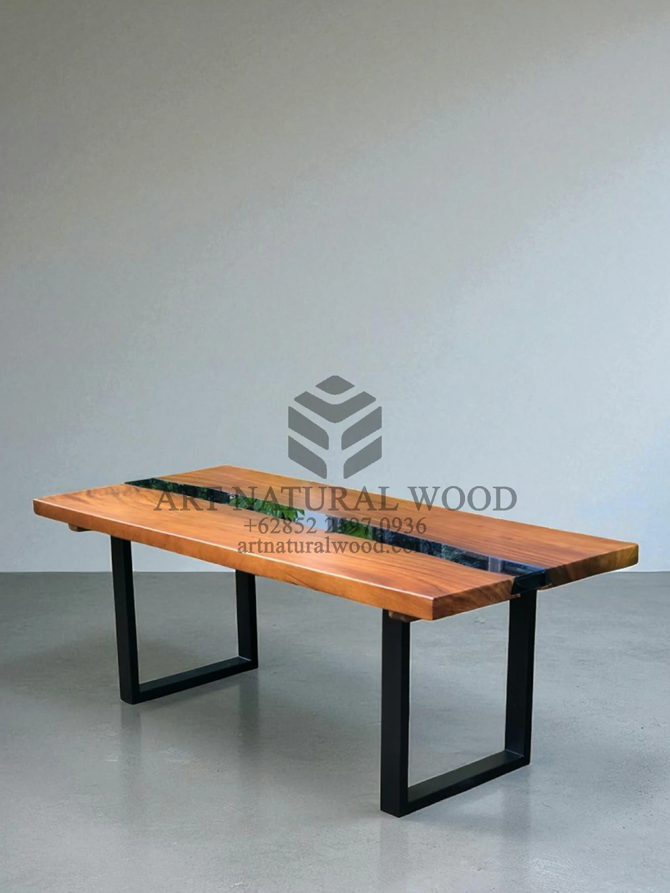 meja kayu solid minimalis river kaca