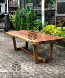 meja makan kayu utuh trembesi antik natural minimalis