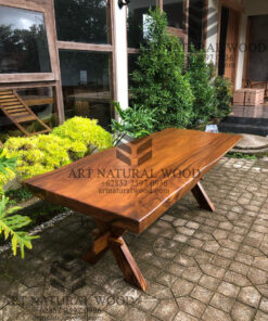 meja solid trembesi kaki silang-meja trembesi-meja kaki silang