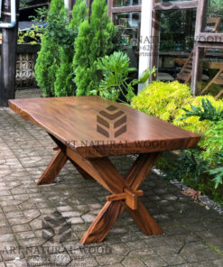 meja solid trembesi kaki silang-meja trembesi-meja kaki silang