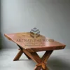 meja solid trembesi kaki silang-meja trembesi-meja kaki silang