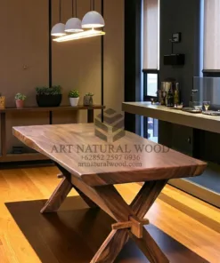 meja solid trembesi kaki silang-meja trembesi-meja kaki silang