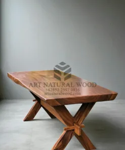 meja solid trembesi kaki silang-meja trembesi-meja kaki silang