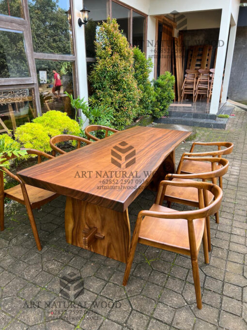 set meja makan kayu alami-meja kayu solid