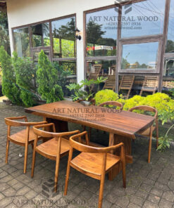 set meja makan kayu alami-meja kayu solid