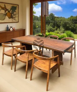 set meja makan kayu alami-meja kayu solid