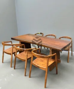 set meja makan kayu alami-meja kayu solid