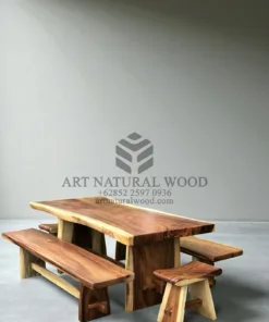 set meja makan kayu trembesi solid minimalis modern