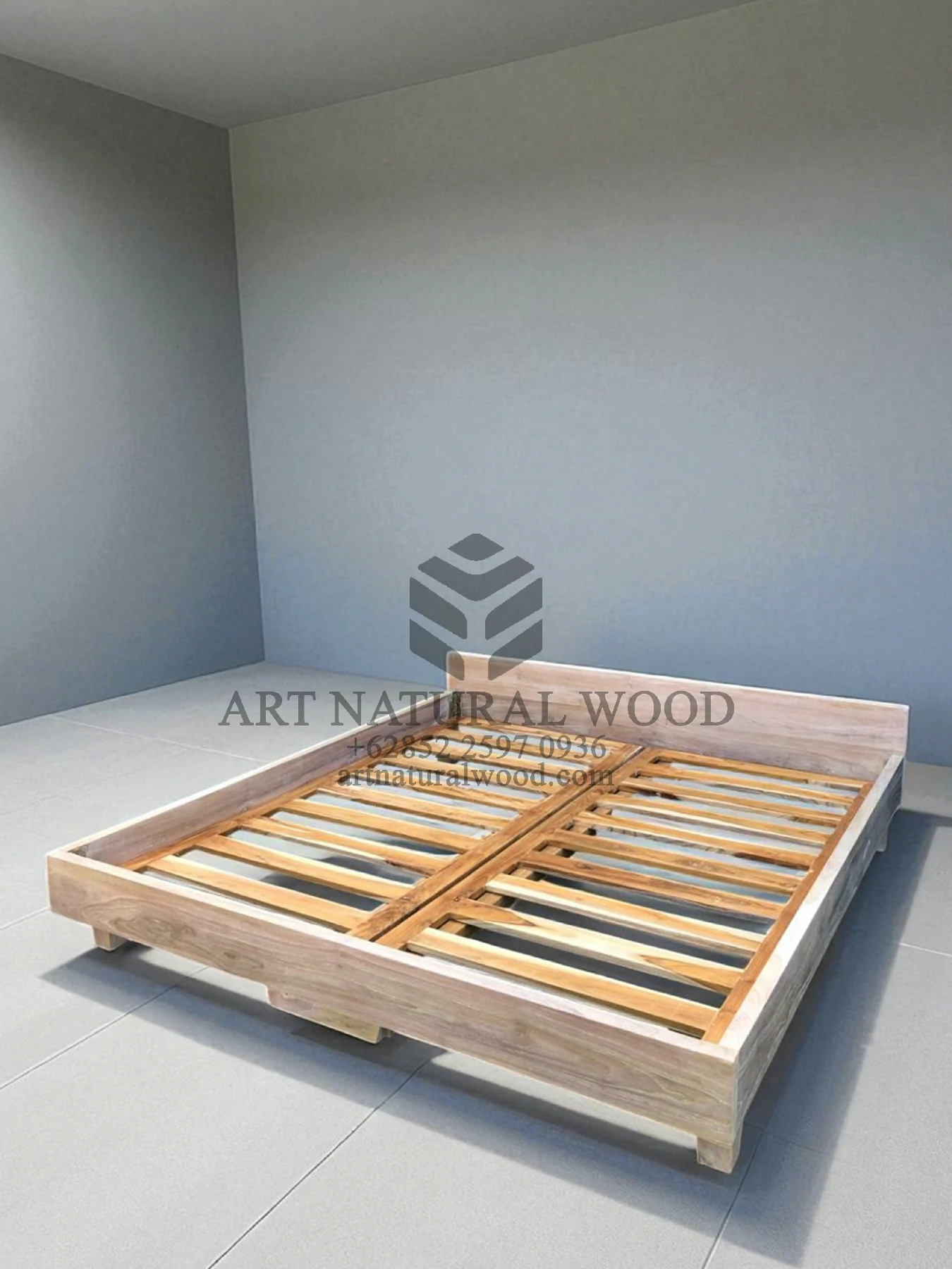 tempat tidur rustic whitewashed kayu jati