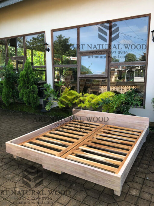 tempat tidur rustic whitewashed kayu jati