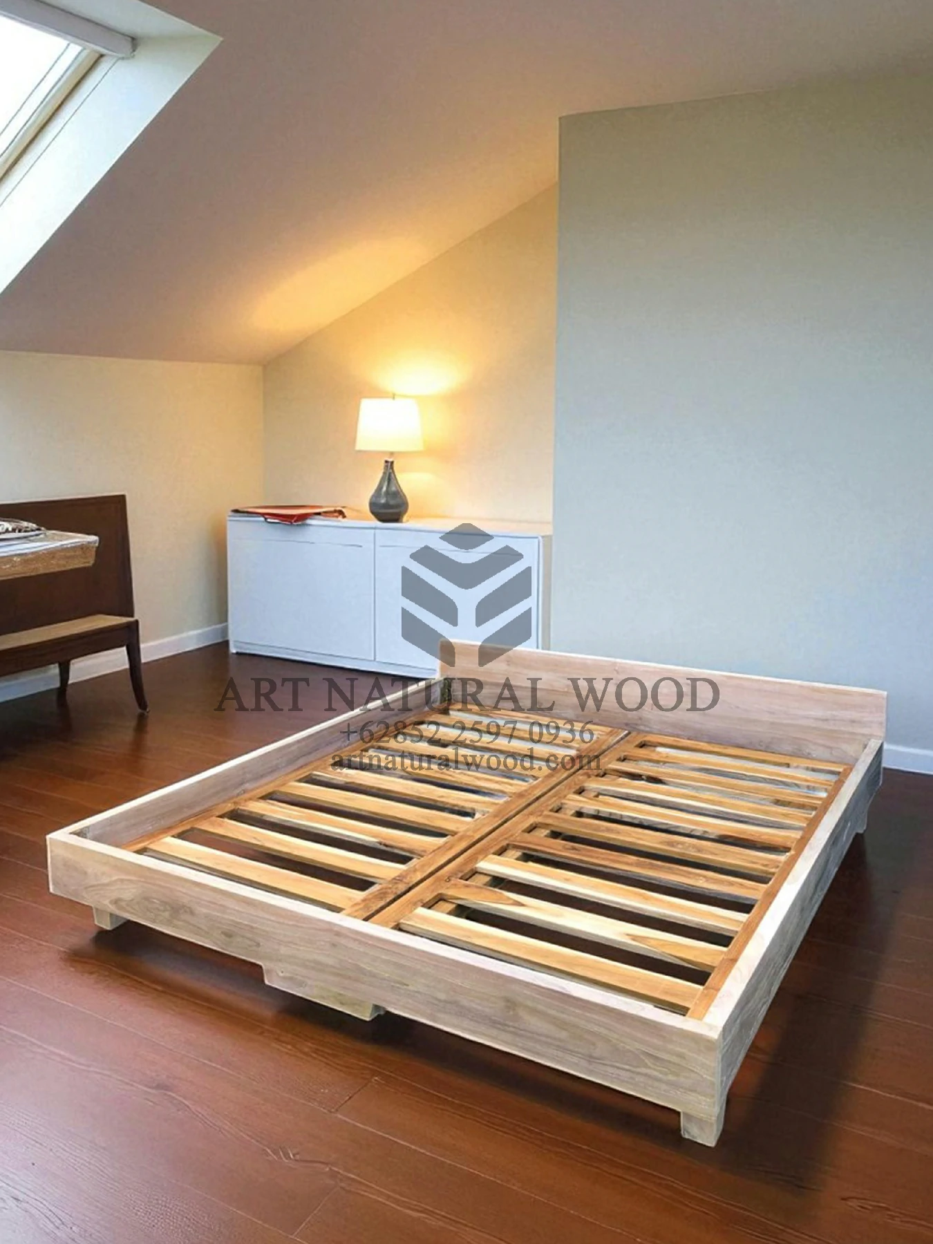 tempat tidur rustic whitewashed kayu jati