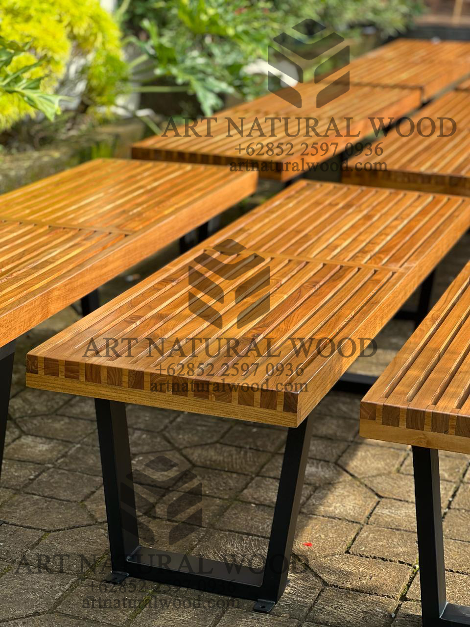 bangku taman kayu jati minimalis-bangku taman minimalis-bangku taman kaki besi