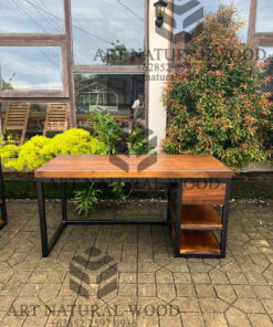 meja kerja industrial modern kayu trembesi solid-meja komputer minimalis-meja kantor kayu