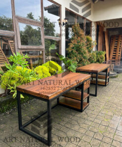 meja kerja industrial modern kayu trembesi solid
