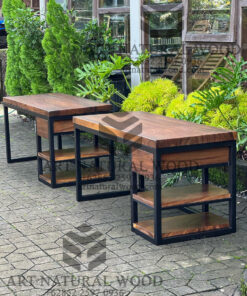meja kerja industrial modern kayu trembesi solid