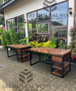 meja kerja industrial modern kayu trembesi solid