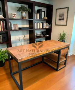 meja kerja industrial modern kayu trembesi solid-meja komputer minimalis-meja kantor kayu