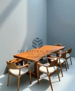 set meja makan kayu trembesi utuh 2 meter 5 kursi makan 1 bangku