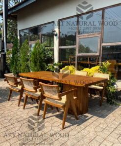 meja makan 6 kursi minimalis kayu jati solid