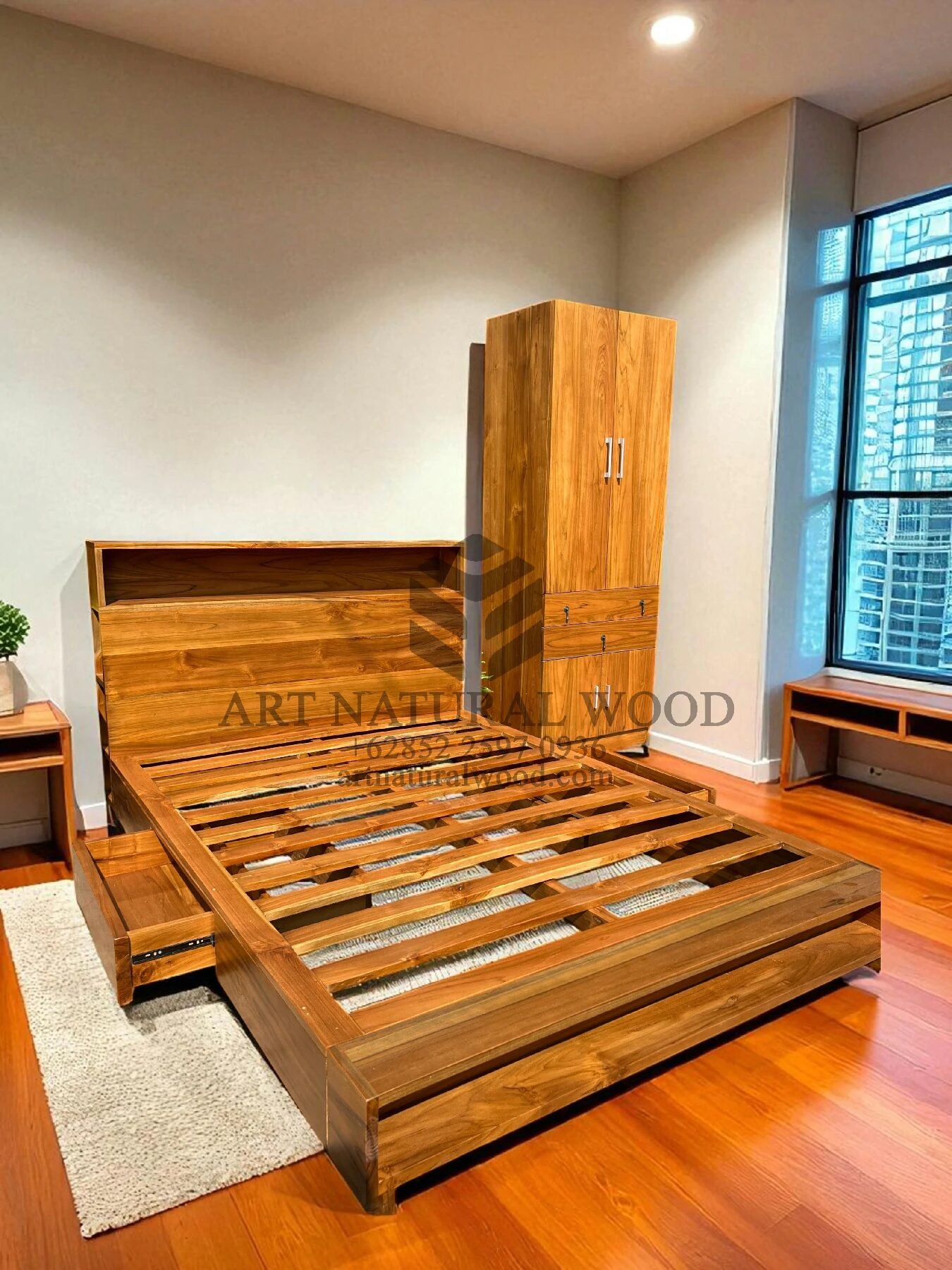 set kamar tidur minimalis kayu jati