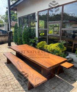 set meja makan kayu trembesi 2 bangku