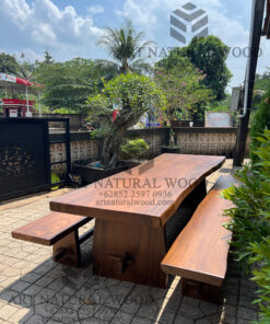 set meja makan kayu trembesi 2 bangku