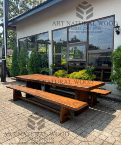 set meja makan kayu trembesi 2 bangku
