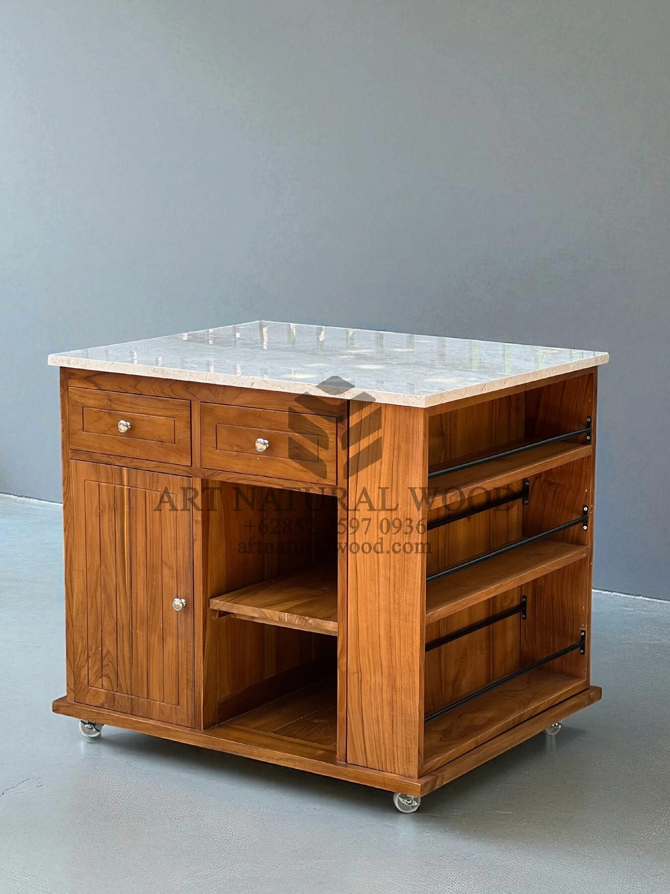 kitchen trolley minimalis kayu jati solid