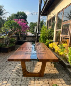 meja kayu solid kombinasi kaca