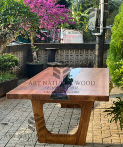 meja kayu solid kombinasi kaca