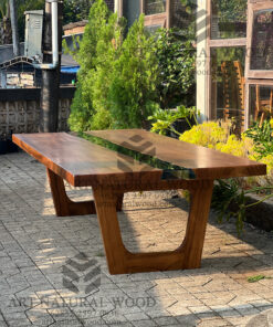 meja kayu solid kombinasi kaca