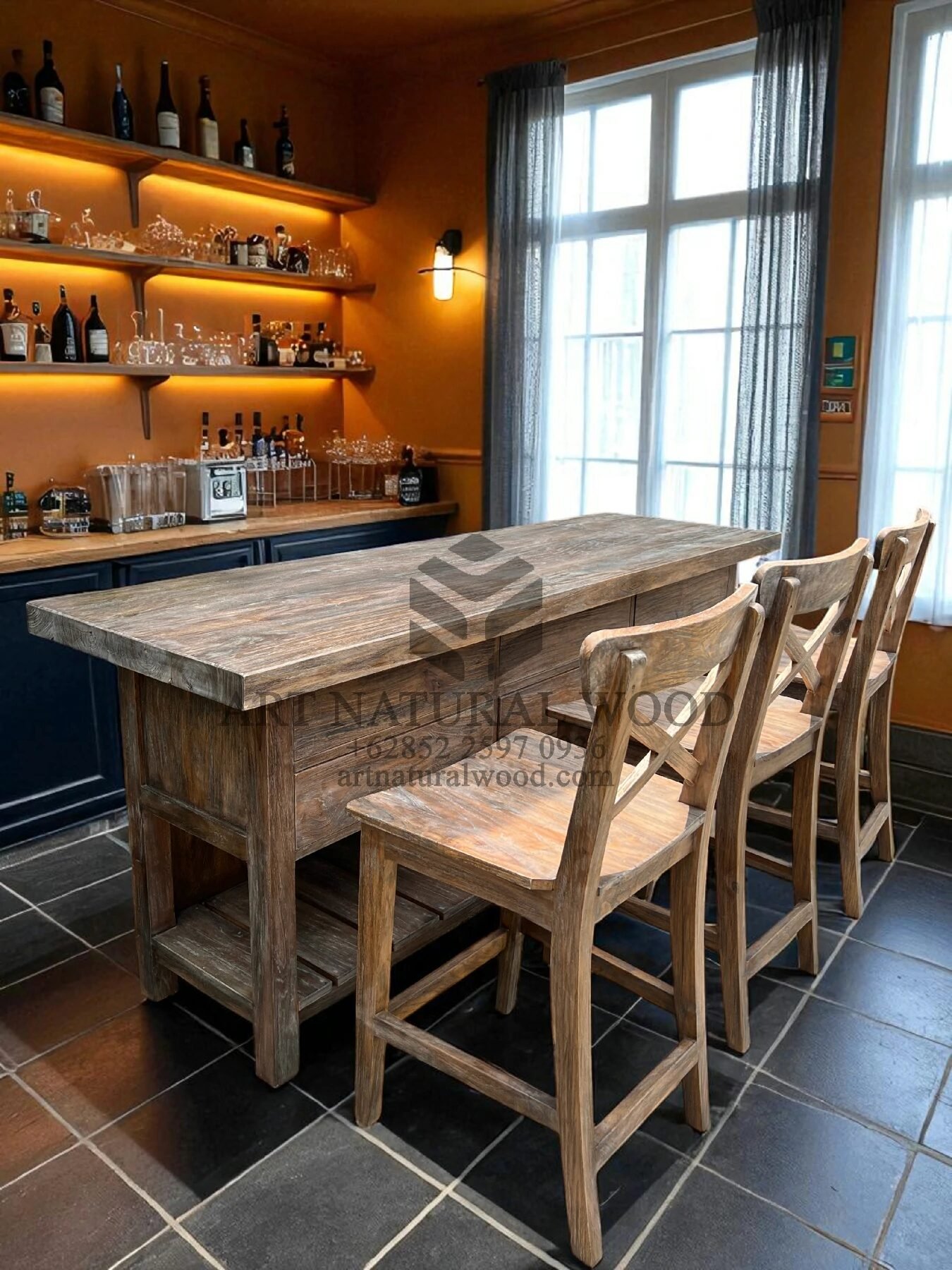 rustic bar table solid teak wood