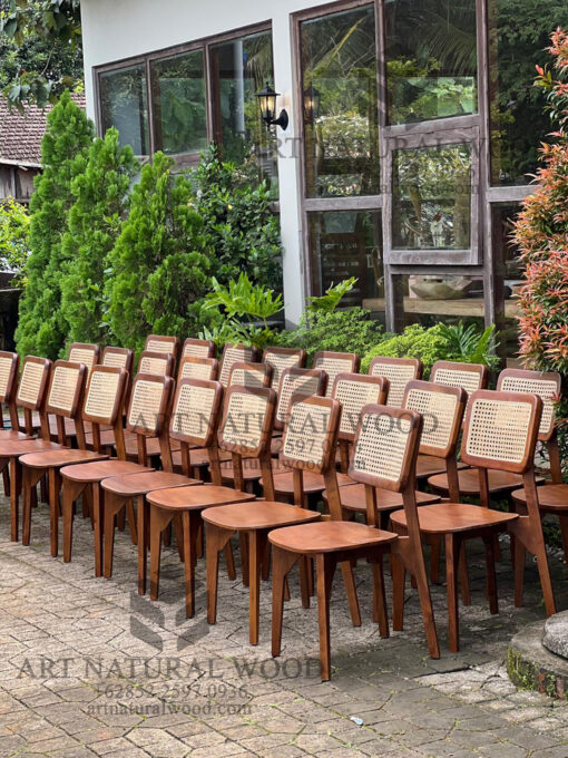 kursi makan kayu jati kombinasi rotan