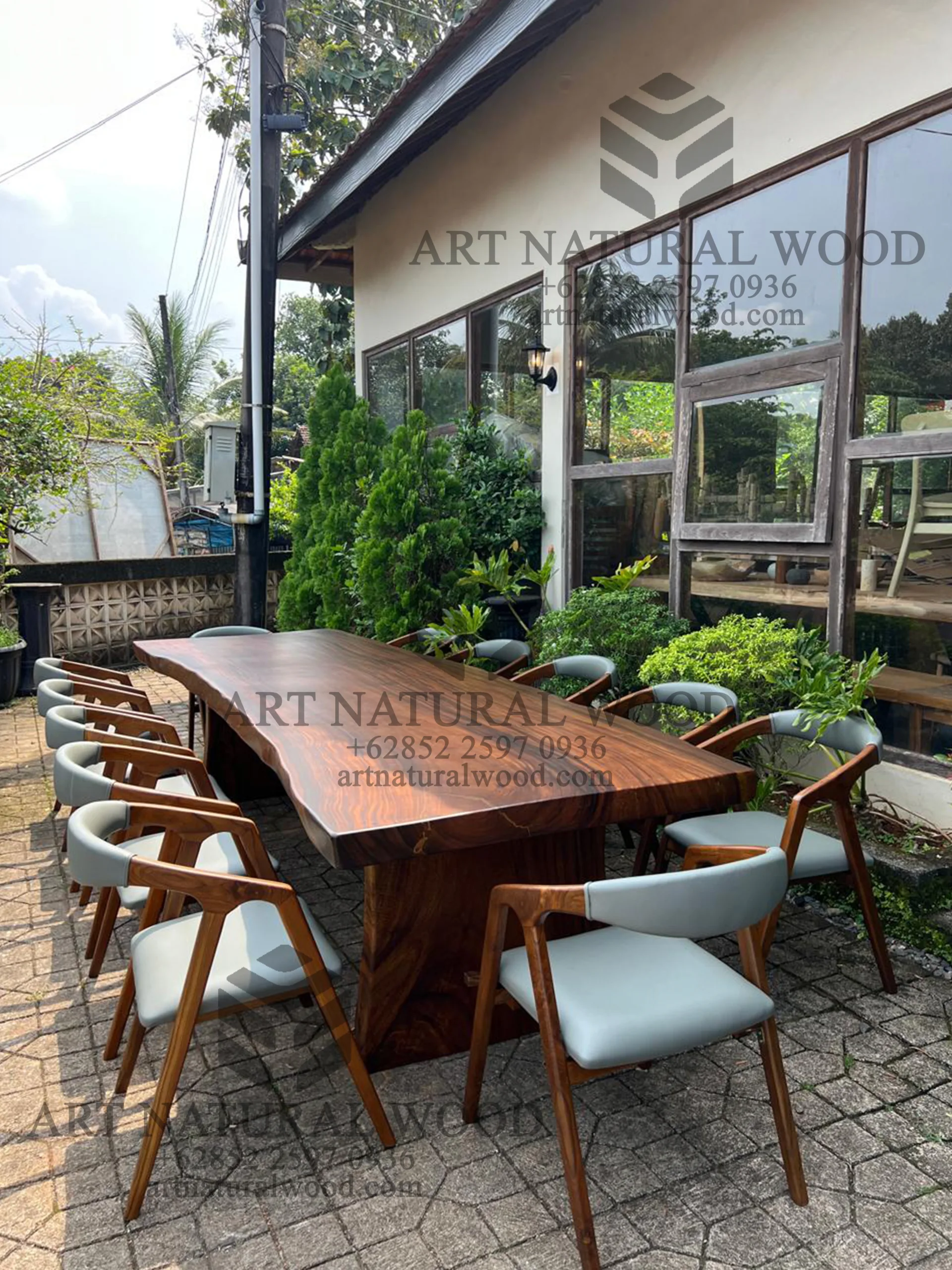 meja makan 10 kursi kayu solid