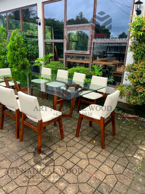 meja makan kaca 10 kursi minimalis modern