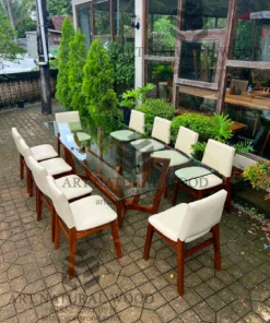 meja makan kaca 10 kursi minimalis modern