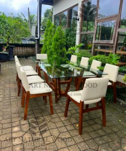 meja makan kaca 10 kursi minimalis modern