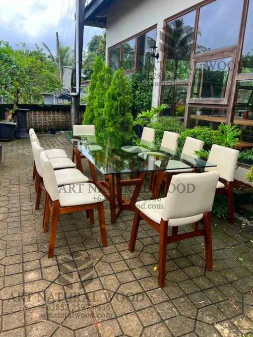 meja makan kaca 10 kursi minimalis modern