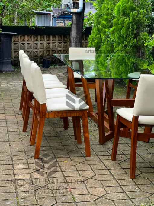 meja makan kaca 10 kursi minimalis modern