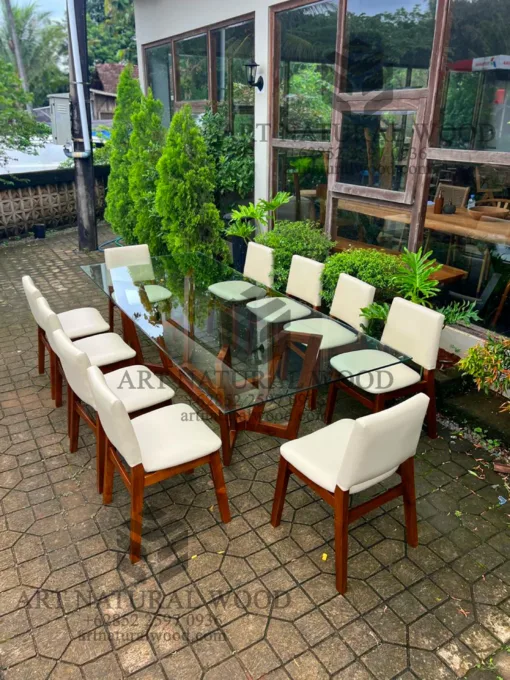 meja makan kaca 10 kursi minimalis modern